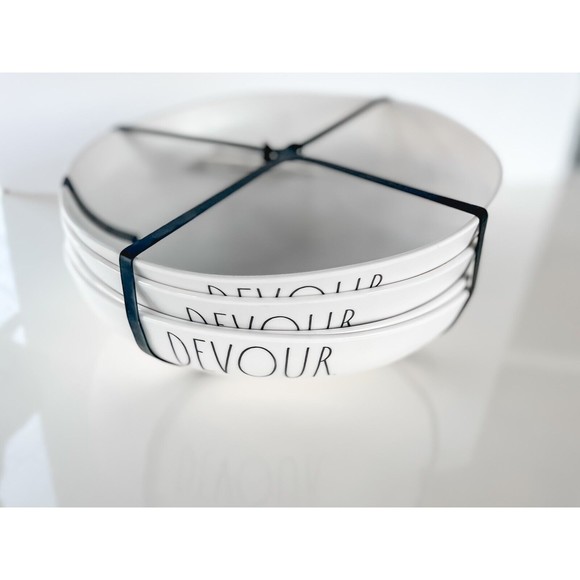 4 Rae Dunn DEVOUR Salad Soup Oversized Bowls MELAMINE Enchante 9" New RARE - Picture 3 of 6